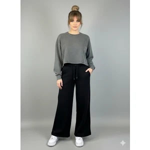 Siyah Kadın Bol Paça Palazzo Bol Kesim Oversize Eşofman Altı
