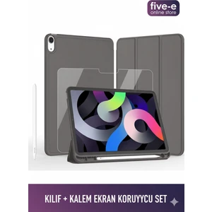 Apple iPad Air 5. Nesil 10.9 (2022) Kılıf Ekran Koruyucu ve Stylus Kalemli 3'ü 1 Arada Full Gear Set A2588 A2589 A2591