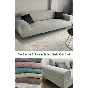 Jakarlı Koltuk Örtüsü 3 3 1 1 Takımı Lastikli Esnek Yıkanabilir Çekyat Kanepe Kılıfı
