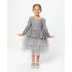 Kız Çocuk Payetli Tül Katlı Abiye Elbise Özel Gün ve Doğum Günü