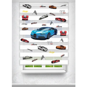  Mavi Bugatti ve Spor Araba Baskılı Çocuk Odası Perdesi  - Dijital Baskılı Zebra Stor Perde