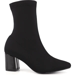 Kadın Siyah Sivri Burun Kalın Topuklu Streç Bot