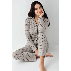 Pierre Cardin 9103 Kadın Siyah Uzun Kollu Önden Düğmeli Gömlek Pijama Takımı