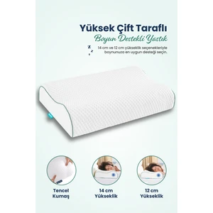 Yüksek Çift Boyun Destekli Ortopedik Visco Yastık 60X40X14-12CM