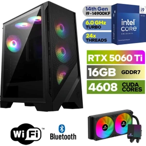 Şafak-Gaming Pc Ddr5-Rtx 5060Tİ 16GB -Intel I9 14900KF – 64 GB Ddr5 Ram –  1 Tb M.2 SSD 5000 4000 – 240MM Sıvı Sogutma -Windows 11 Pro
