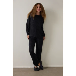 Siyah Dark Sky Bisiklet Yaka Uzun Kollu Pijama Takımı