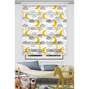  Ay ve Bulut Baskılı Çocuk Odası Perdesi - Sarı - Dijital Baskılı Zebra Stor Perde