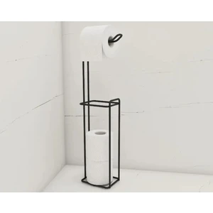 Alper Banyo Dekoratif Yedekli Ayaklı Tuvalet Kağıtlığı Mat Siyah