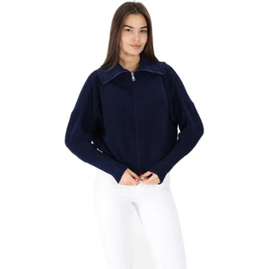 Kadın Fermuarlı Oversize Devrik Yaka Triko Hırka