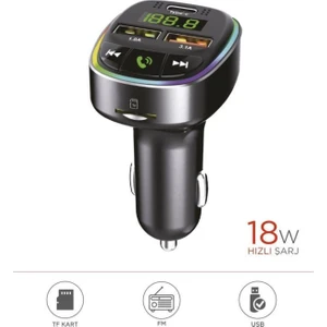 G17 18W Hızlı Şarjlı Bluetooth Transmitter Araç Şarj Cihazı – Usb, Tf Kart, Fm, Mikrofon
