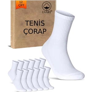 Unisex 12 Çift Pamuklu Düz Beyaz Spor Çorabı Tenis Model