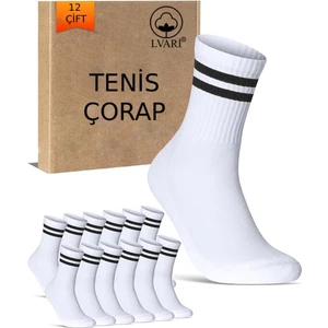Unisex 12 Çift Pamuklu Çemberli Beyaz Spor Çorabı Tenis Model