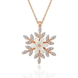 Kadın Gümüş Kolye – 925 Ayar Rose Renk Kar Tanesinde Bahar Tasarım, Özel Hediye Paketli
