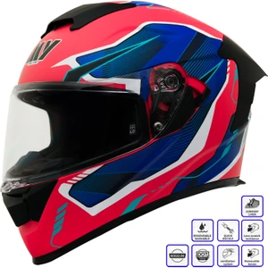 Gp My Helmet MKS001-RBW Yarış Spoiler Güneş Vizörlü Şeffaf Full Face Motosiklet Kaskı M