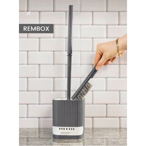 Su Akıtmayan Yapışkanlı Banyo Lavabo Wc Temizleme Fırçası - 2'li Tuvalet Fırçası -Gri Antrasit