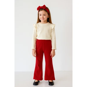 Özge Başaran Kız Çocuk 3’lü Takım Krem Uzun Kollu Badi, Kırmızı İspanyol Tayt ve Bandana  4 yaş
