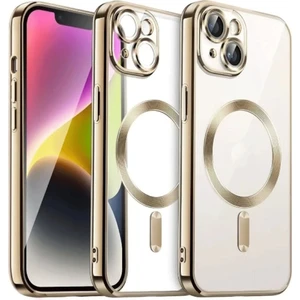 Apple iPhone 13 - 14 Uyumlu Kılıf Magsafe Wirelles Şarj Destekli Parlak Renkli Kenarlı Arkası Şeffaf Silikon