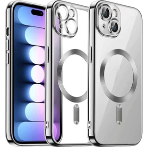 Apple iPhone 15 Kılıf Magsafe Wirelles Şarj Destekli Parlak Renkli Kenarlı Arkası Şeffaf Silikon