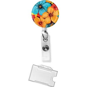 Büyük Çiçek Desenli Damla Baskı Yoyo – Kart Askısı & Şeffaf Kartlık Seti | Ofis, Hastane