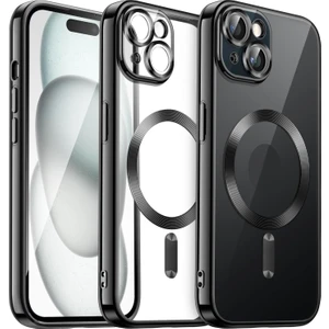 Apple iPhone 13 - 14 Uyumlu Kılıf Magsafe Wirelles Şarj Destekli Parlak Renkli Kenarlı Arkası Şeffaf Silikon