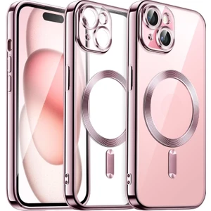 Apple iPhone 13 - 14 Uyumlu Kılıf Magsafe Wirelles Şarj Destekli Parlak Renkli Kenarlı Arkası Şeffaf Silikon