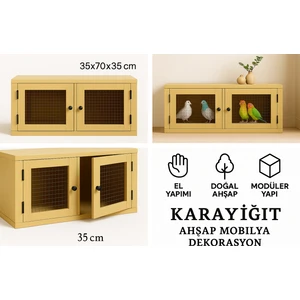 2 Bölmeli Tel Kapaklı Doğal Ahşap Organizer – El Işçiliğiyle Üretilmiş - Rustik Güvercin Kafesi