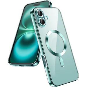 Apple iPhone 17 Kılıf Magsafe Wirelles Şarj Destekli Parlak Renkli Kenarlı Arkası Şeffaf Silikon