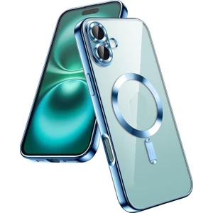 Apple iPhone 17 Kılıf Magsafe Wirelles Şarj Destekli Parlak Renkli Kenarlı Arkası Şeffaf Silikon