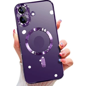 Apple iPhone 17 Kılıf Magsafe Wirelles Şarj Destekli Parlak Renkli Kenarlı Arkası Şeffaf Silikon