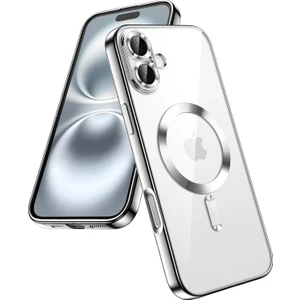 Apple iPhone 17 Kılıf Magsafe Wirelles Şarj Destekli Parlak Renkli Kenarlı Arkası Şeffaf Silikon