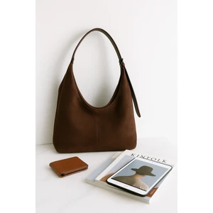 Lüks Süet Dokulu Geniş Omuz Çantası