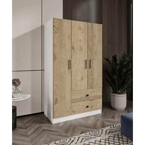 %100 Mdf 3 Kapaklı 2 Çekmeceli 7 Raflı Gardırop Elbise Dolabı –meşe-Soft Beyaz 182X105X52 cm Cabinse