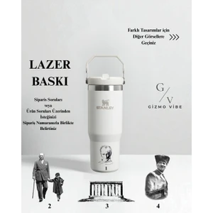 Kişiselleştirilebilir The Iceflow Flip Straw Pipetli Termos 0,89 L Beyaz Özel İsimli