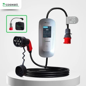 Mayuk Dizayn Coswatt Elektrikli Araba Taşınabilir Şarj Cihazı 22 Kw / 32A / Tip-2 / 5X32A Fiş / Trifaze / 5m / Çantalı / Ev Tipi Dönüştürücü Kablolu