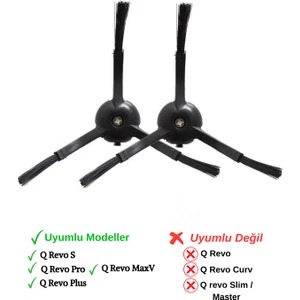Roborock Qrevo Maxv / Qrevo Pro / Qrevo S / Qrevo Plus Uyumlu Siyah Yan Fırça Yedek Seti-2 Adet