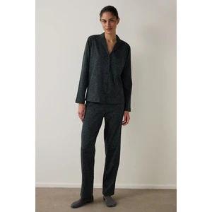 Siyah Dark Leopard Pamuklu Gömlek Pantolon Pijama Takımı