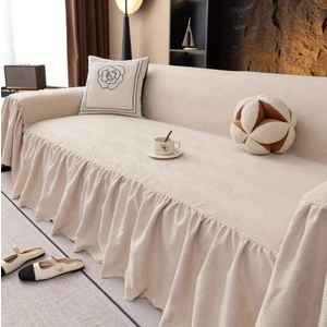 Bella Ham Keten Fırfırlı Tekli Koltuk Örtüsü Berjer Örtüsü 150X180 cm