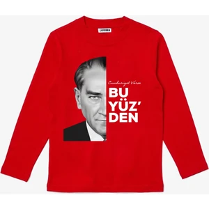Uzun Kollu Cumhuriyet Varsa Bu Yüz'den Atatürk ve 29 Ekim Baskılı Çocuk T-Shirt