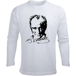 Uzun Kollu Atatürk Silüet ve Imza Baskılı Pamuklu Çocuk Tişört