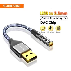 Usb To 3.5mm Jack Aux Kulaklık Çevirici Dönüştürücü Hi-Fi Ses+Dac Çip Teknoloji Ce Lisanslı Sertifikalı Hasır Örgülü Sağlam Kablo