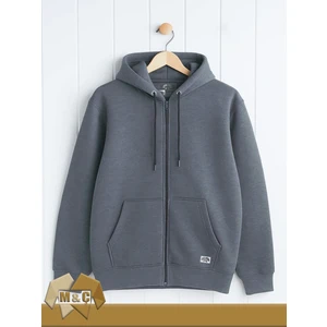 Şardonlu 3 Iplik Kapşonlu Fermuarlı Sweatshirt Battal Beden Kalın Pamuklu Düz Ceket