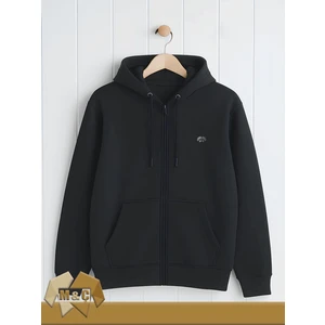 Şardonlu 3 Iplik Kapşonlu Fermuarlı Sweatshirt Battal Beden Kalın Pamuklu Düz Ceket