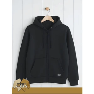 Şardonlu 3 Iplik Kapşonlu Fermuarlı Sweatshirt Battal Beden Kalın Pamuklu Düz Ceket