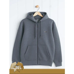 Şardonlu 3 Iplik Kapşonlu Fermuarlı Sweatshirt Battal Beden Kalın Pamuklu Düz Ceket