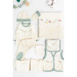 Çiçek Nakışlı Fırfırlı Pamuklu 10 Parça Kız Bebek Hastane Çıkışı Bebek Takımı