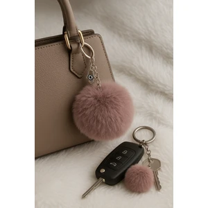 Peluş Pofuduk Ponpon Puf Pembe Tüylü Ev Ofis Araba Telefon Cüzdan Çanta Anahtarlık Gold Aksesuarlı