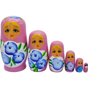 Ahşap Matruşka Bebek Altılı Set Gül Pembe