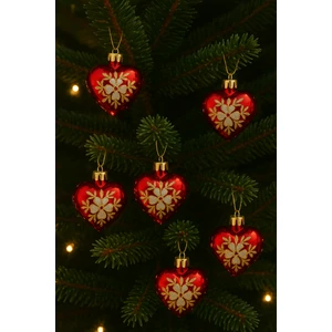 Pvc Kutuda 6’lı Kalp Yılbaşı Ağacı Süsü 8 cm | Kırmızı Kalp Süs | Parlak Dekoratif Süsleme