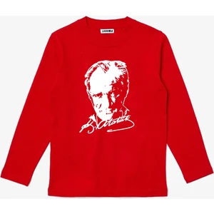 Uzun Kollu Atatürk Silüet ve Imza Baskılı Pamuklu Çocuk Tişört