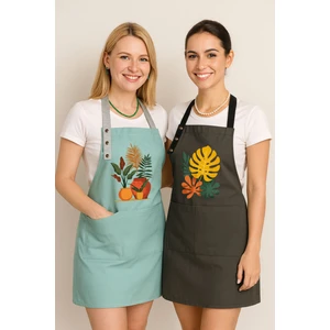 Mutfak Önlüğü Seti 2'li Leke Tutmaz Su Itici Kumaş Solmaz Baskı Ayarlanabilir Çıtçıtlı Boyun Askısı Monstera Ev Saksı Bitkileri Önlük